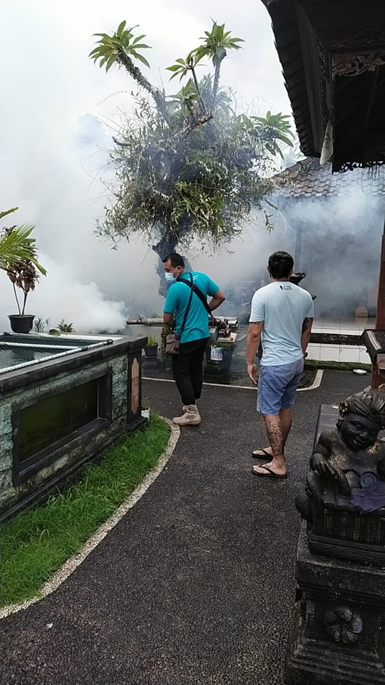 Kegiatan fogging fokus terkait penanganan merebaknya kasus demam berdarah dengue dilakukan di dusun Mungguna desa Tihingan dan di dusun Peken desa Bakas.